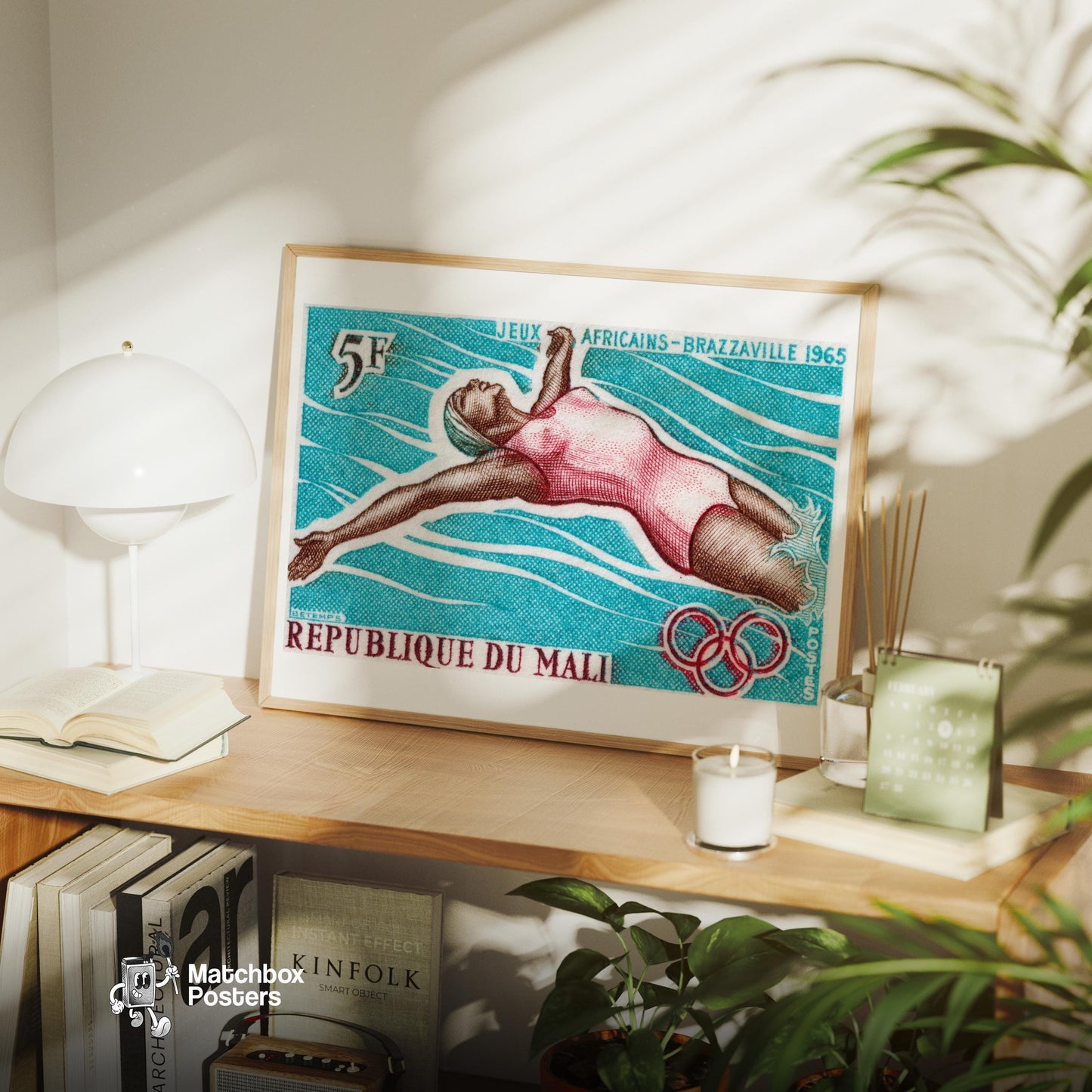 Swimming Woman - vintage matchbox label print - office wall