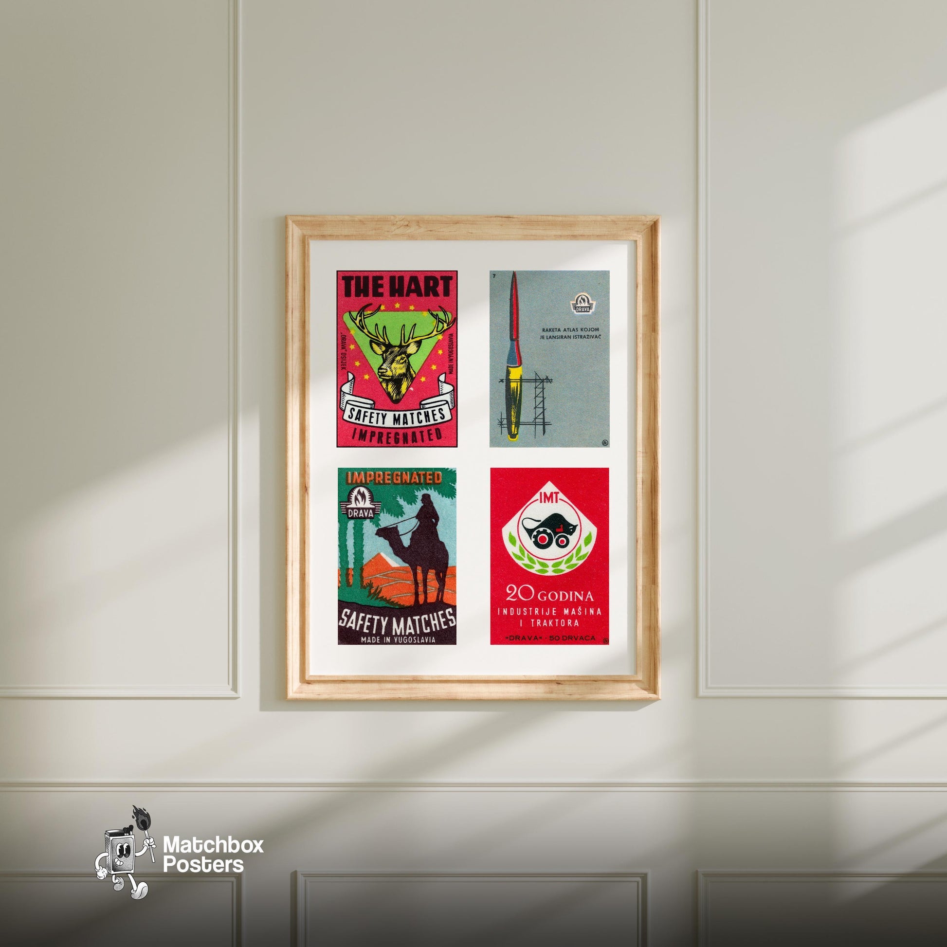 Serbo Croatians Grid Print - vintage matchbox label print - living room mockup