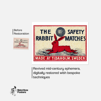 Red Rabbit Lying Down - vintage matchbox label print - framed wall art preview