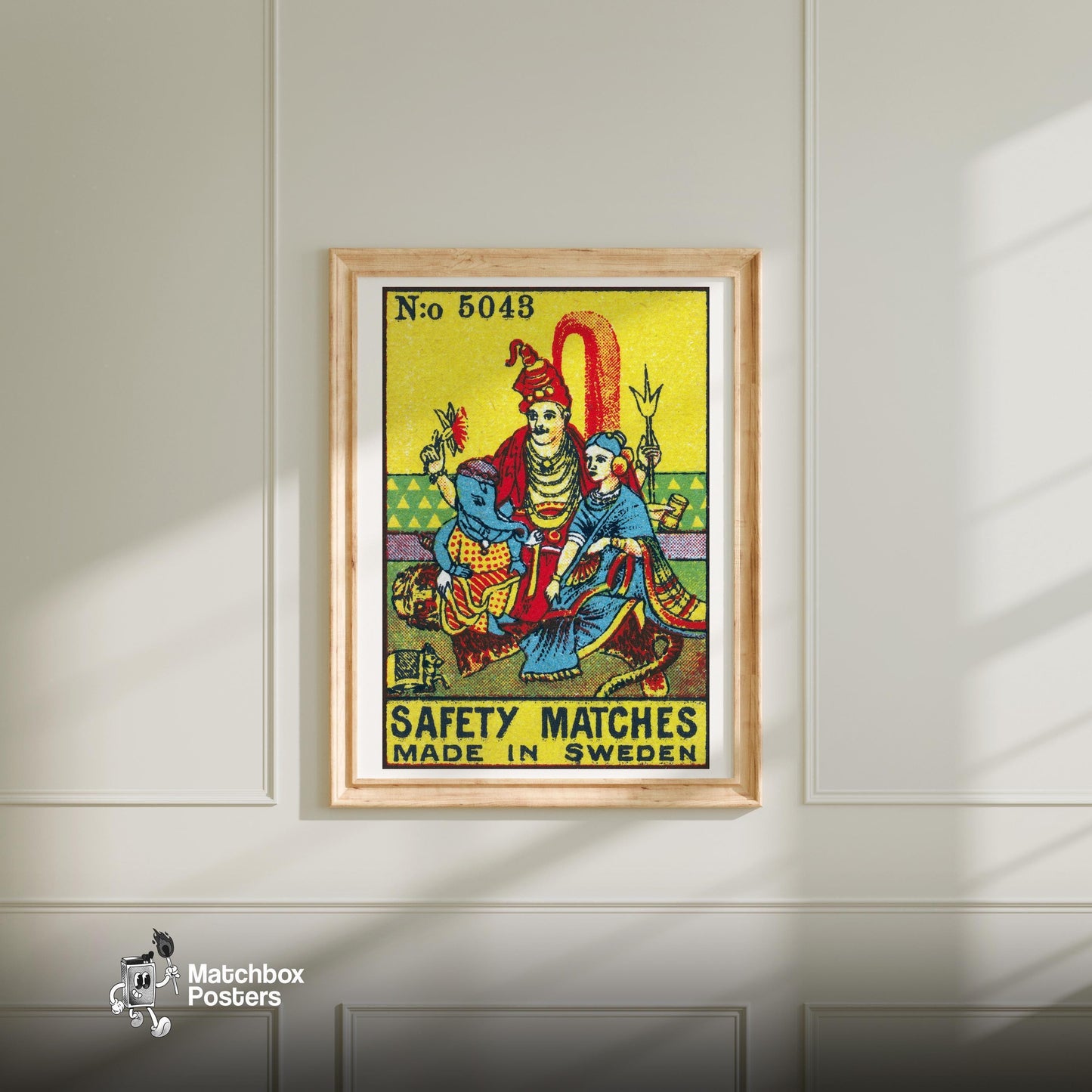 Indian Gods - vintage matchbox label print - bedroom mockup
