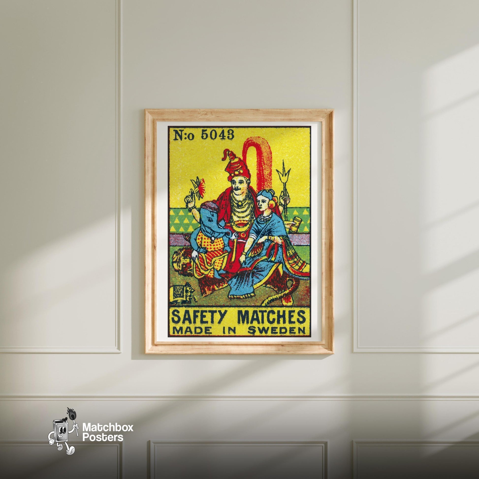 Indian Gods - vintage matchbox label print - bedroom mockup