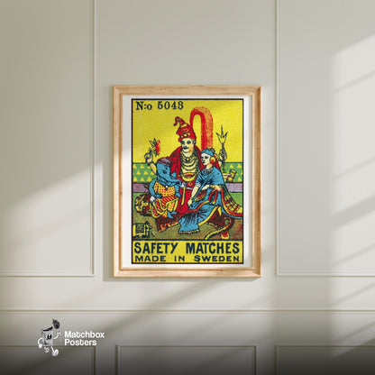 Indian Gods - vintage matchbox label print - bedroom mockup