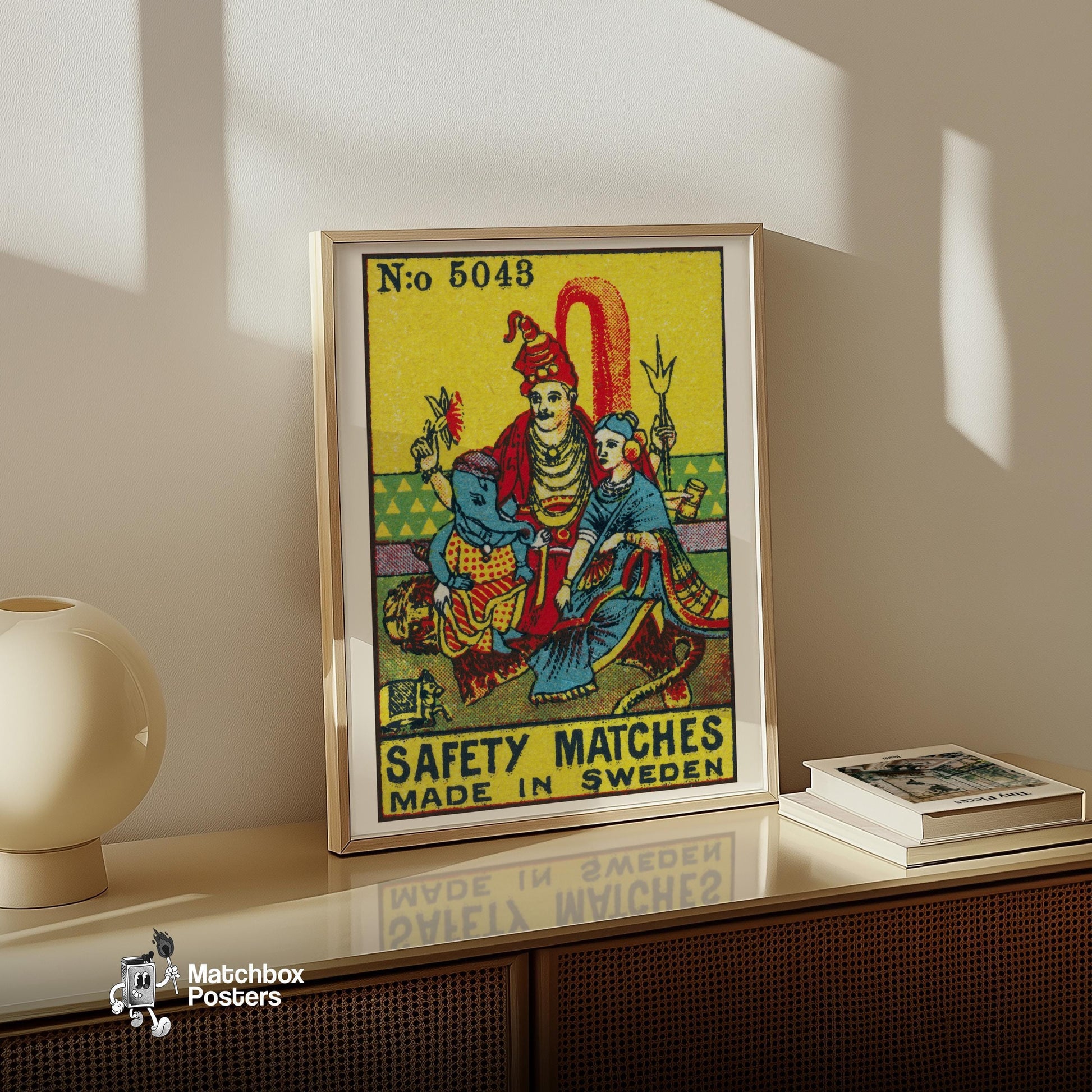 Indian Gods - vintage matchbox label print - size comparison