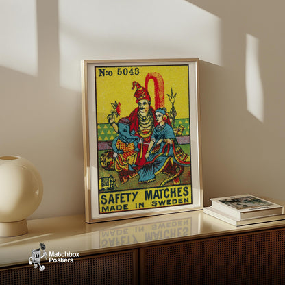 Indian Gods - vintage matchbox label print - size comparison