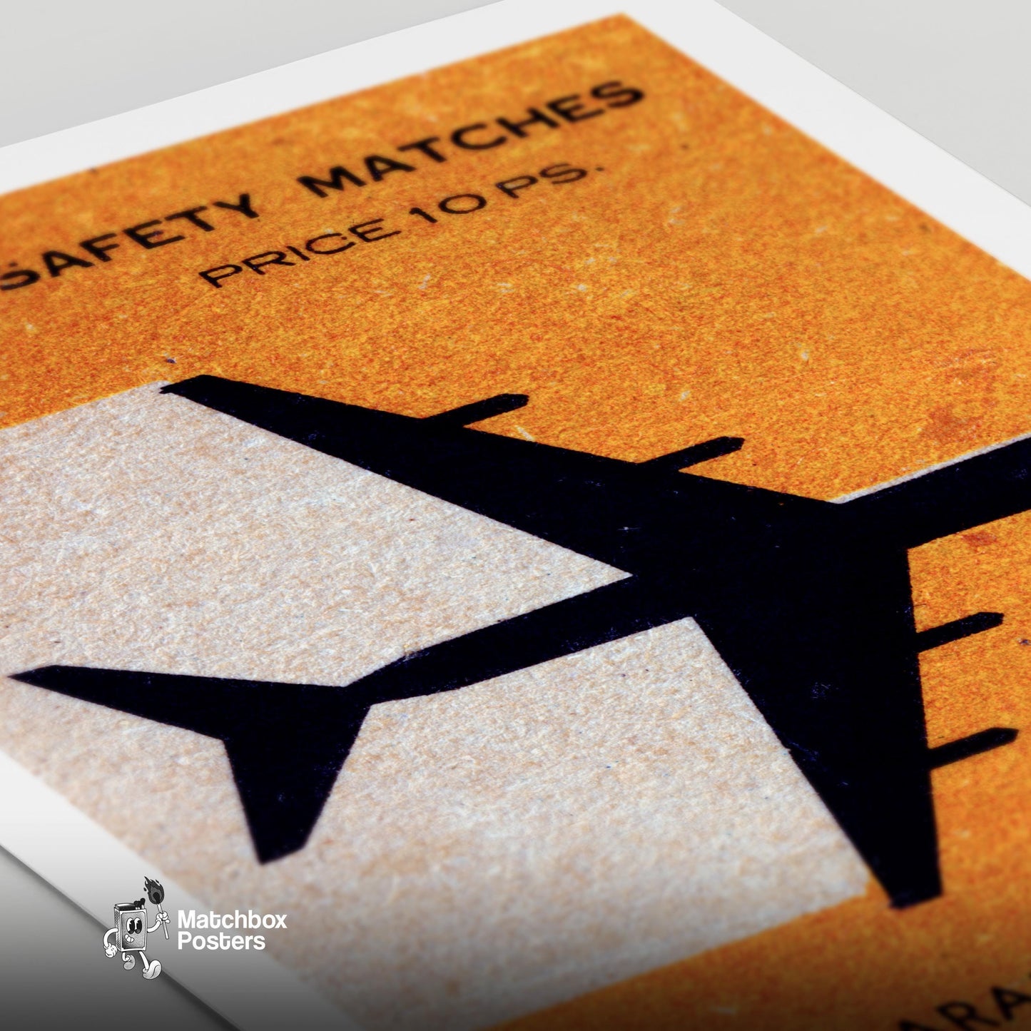 Silhouette Of A Jet Airplane - vintage matchbox label print - close-up detail