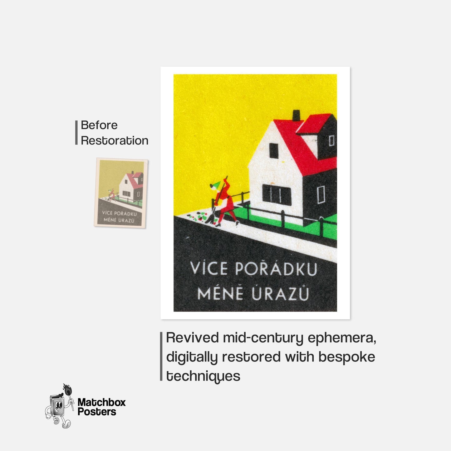 Stylized House - vintage matchbox label print - framed wall art preview