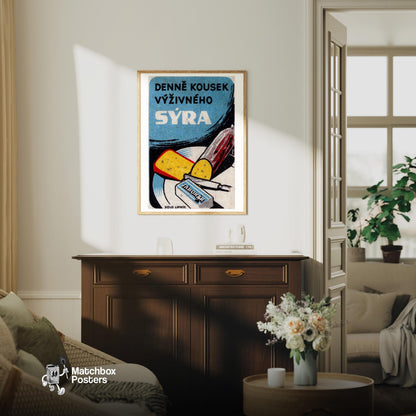 Sliced Meat and Cheese - vintage matchbox label print - living room mockup
