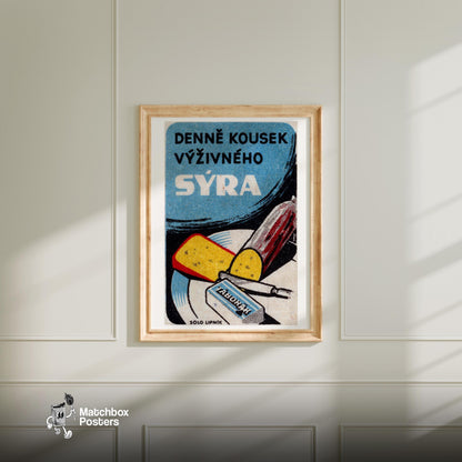 Sliced Meat and Cheese - vintage matchbox label print - bedroom mockup
