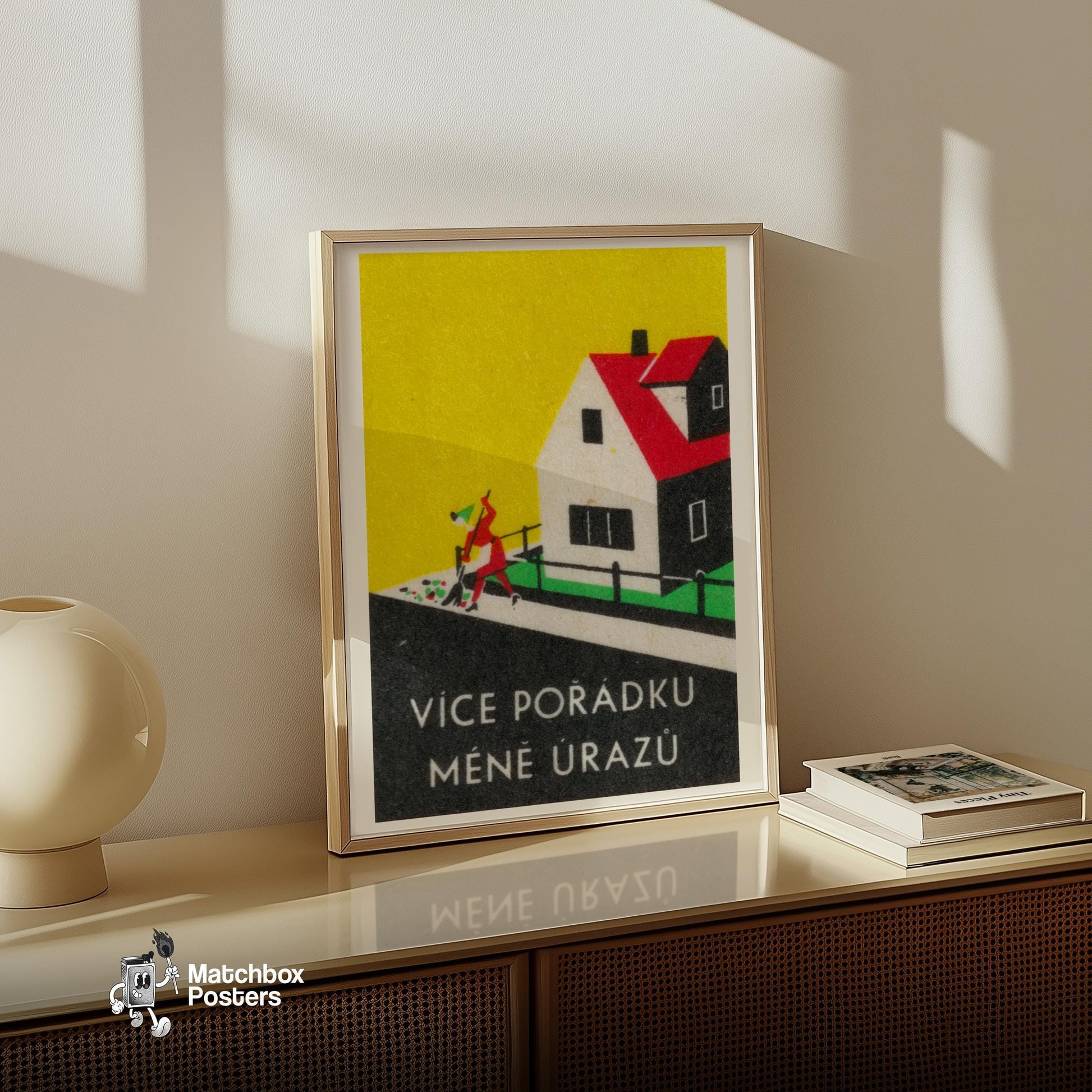 Stylized House - vintage matchbox label print - size comparison