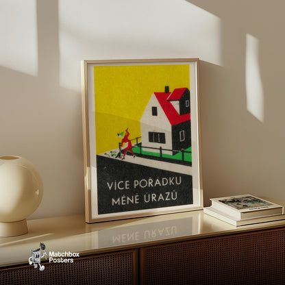 Stylized House - vintage matchbox label print - size comparison