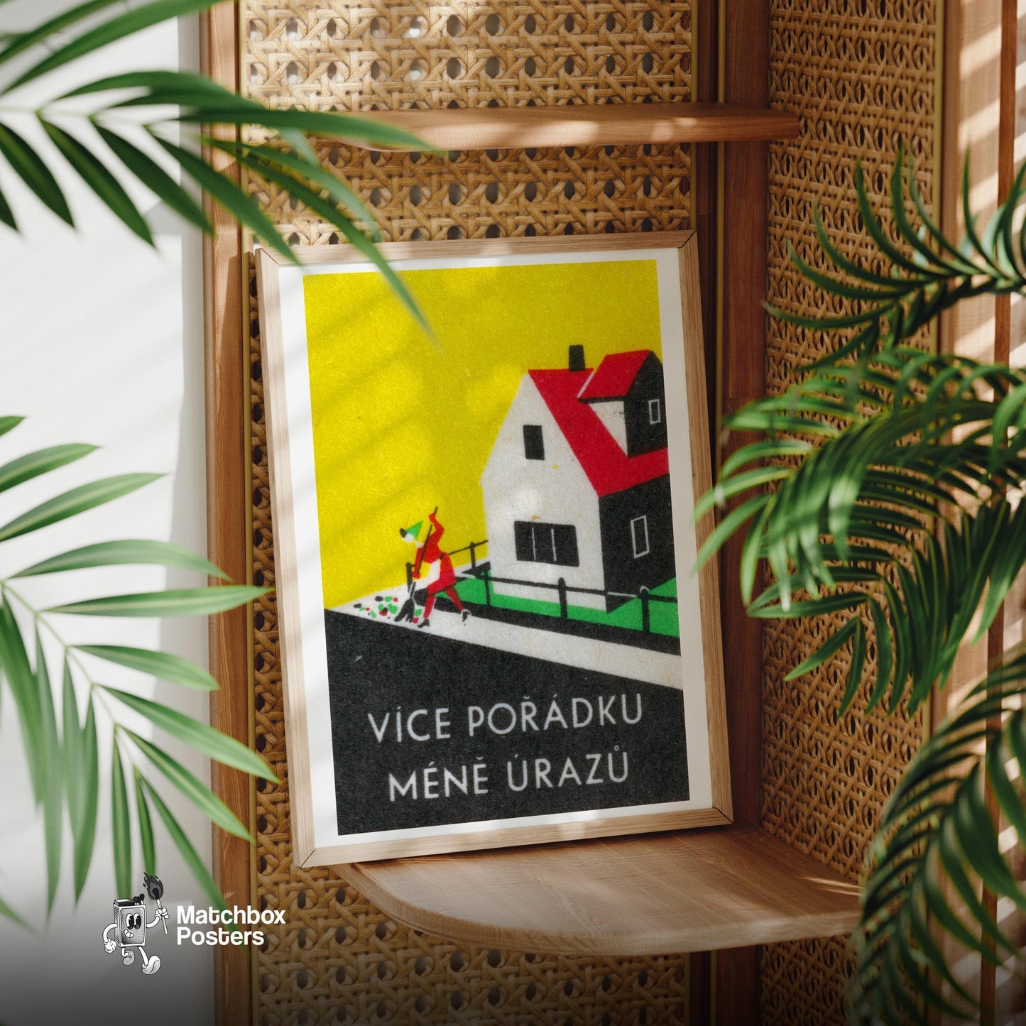 Stylized House - vintage matchbox label print - office wall