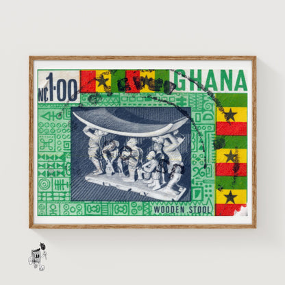 Ghanaian Wooden Stool - vintage matchbox label print