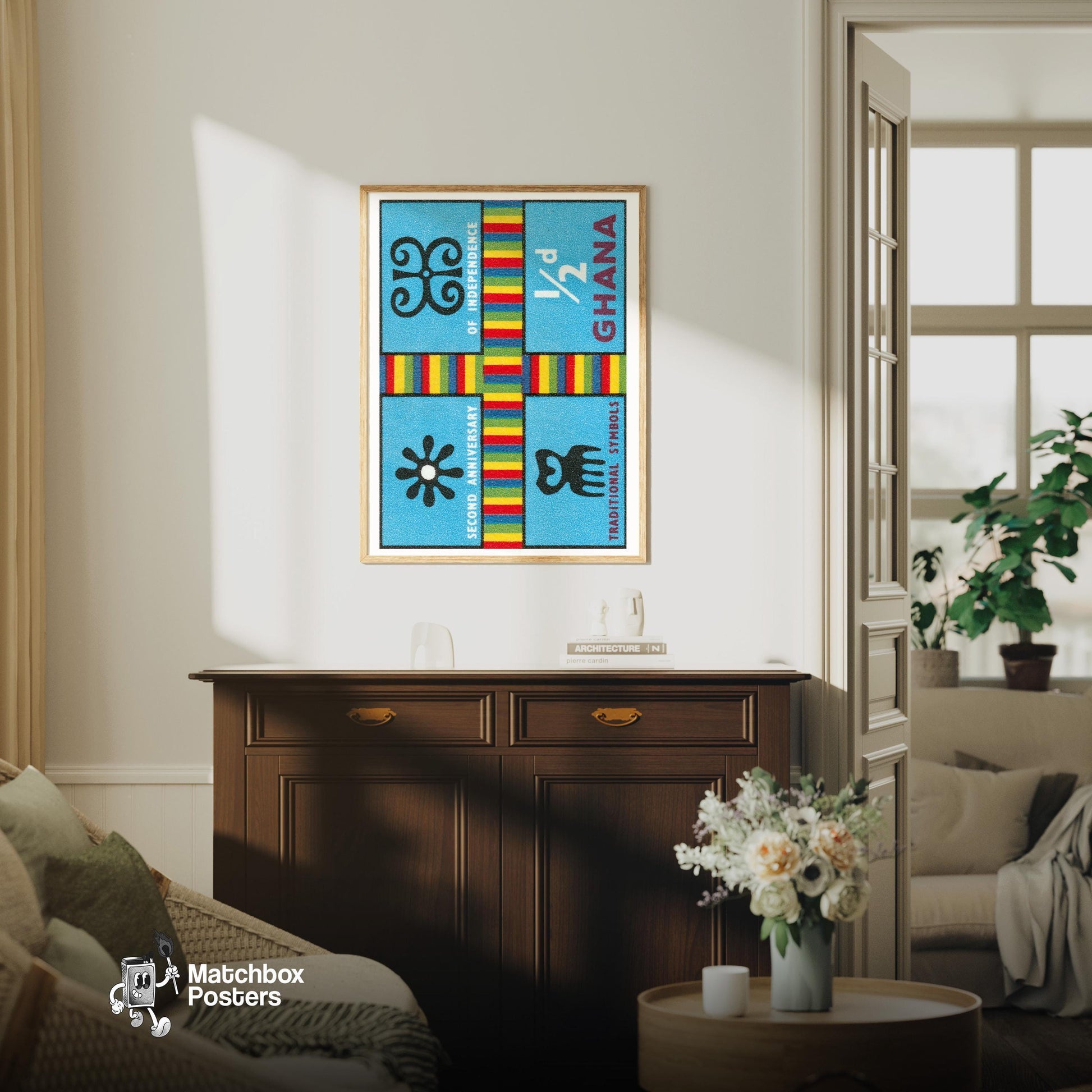 Independance Anniversary - vintage matchbox label print - living room mockup