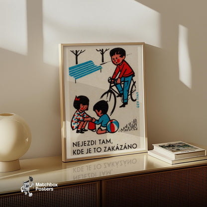 Children Playing - vintage matchbox label print - size comparison
