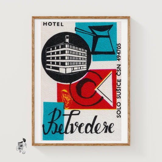 Czech Hotel - vintage matchbox label print