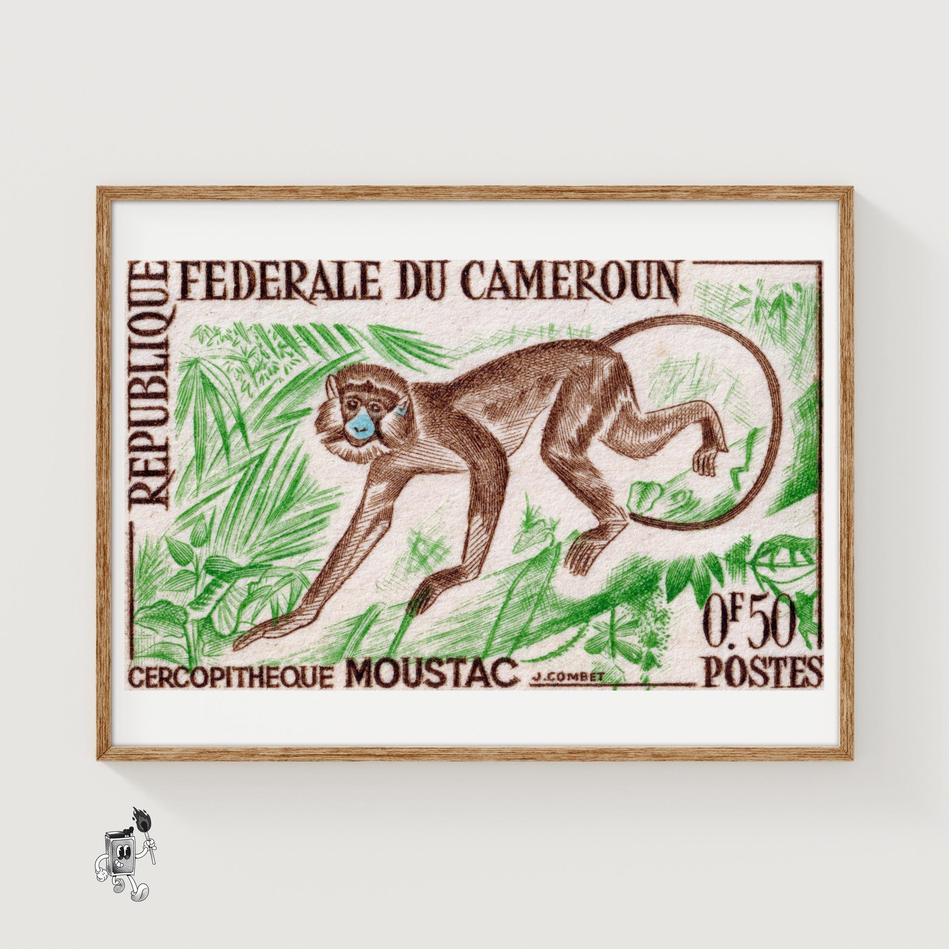 Cercopitheque Moustac Monkey - vintage matchbox label print