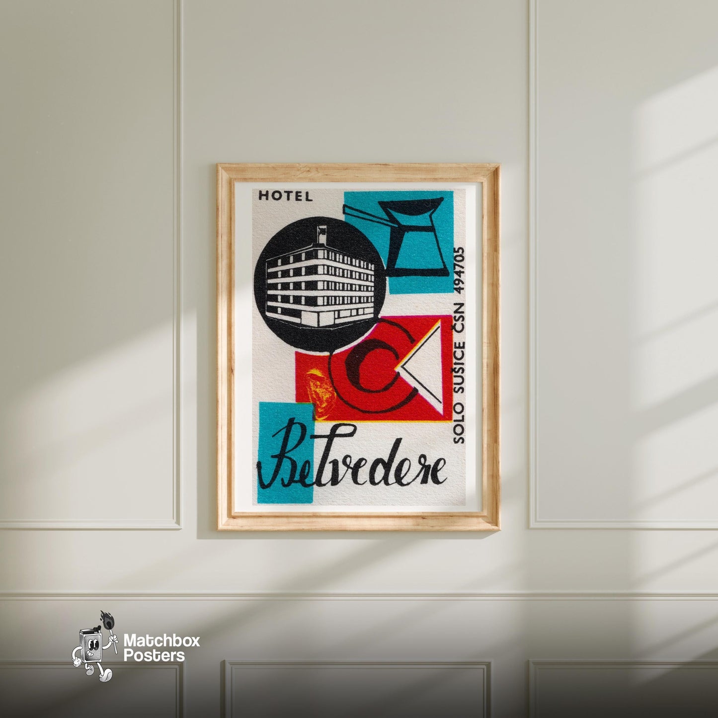 Czech Hotel - vintage matchbox label print - bedroom mockup