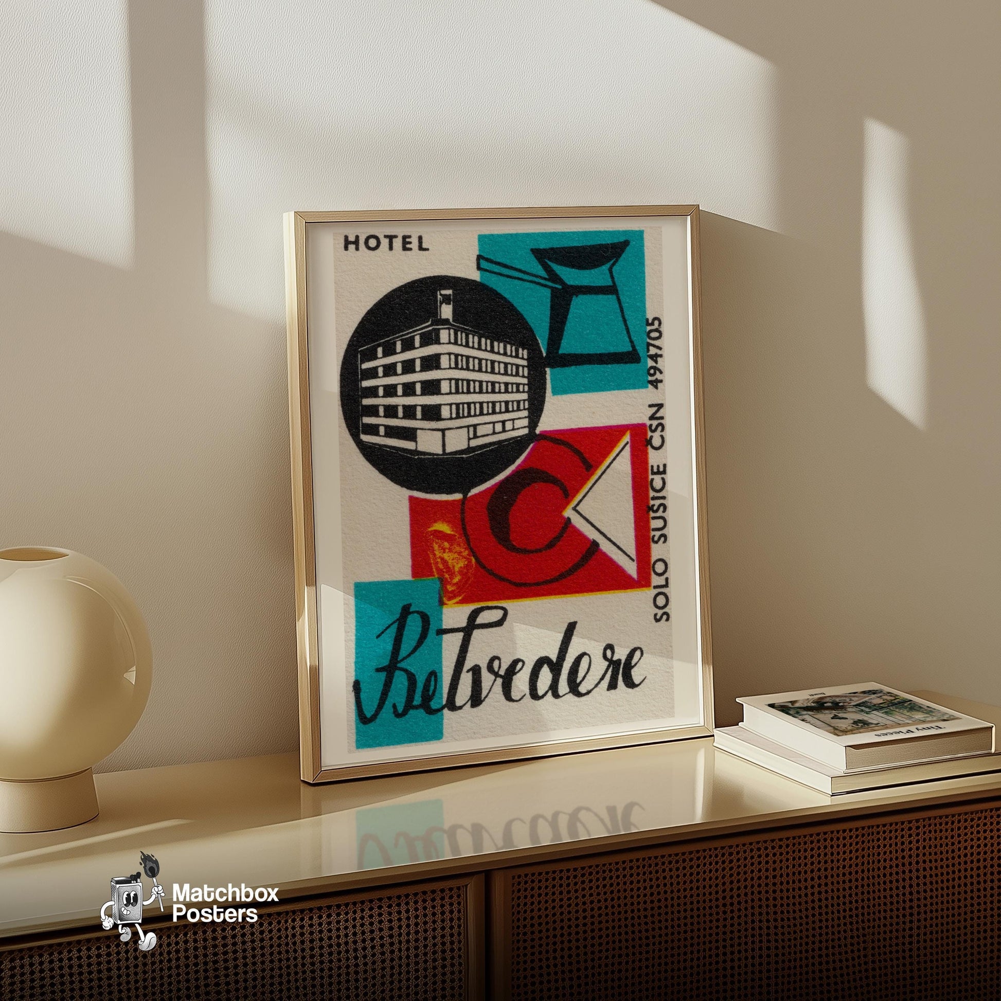 Czech Hotel - vintage matchbox label print - size comparison