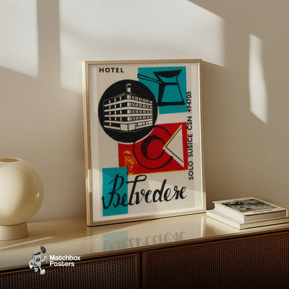Czech Hotel - vintage matchbox label print - size comparison