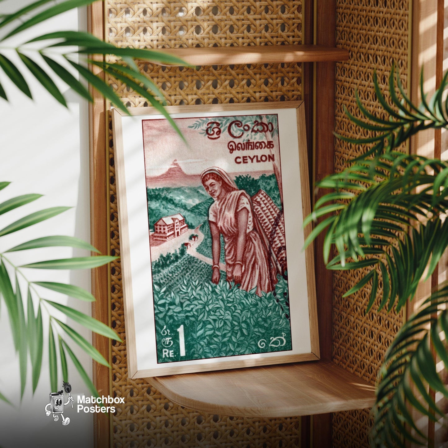 Tea Picker - vintage matchbox label print - office wall