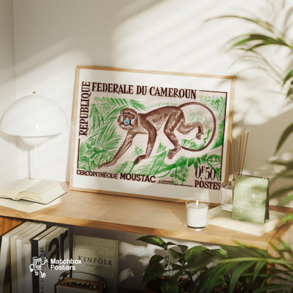 Cercopitheque Moustac Monkey - vintage matchbox label print - office wall