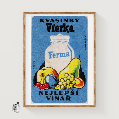 Milk Jug and Fruit - vintage matchbox label print