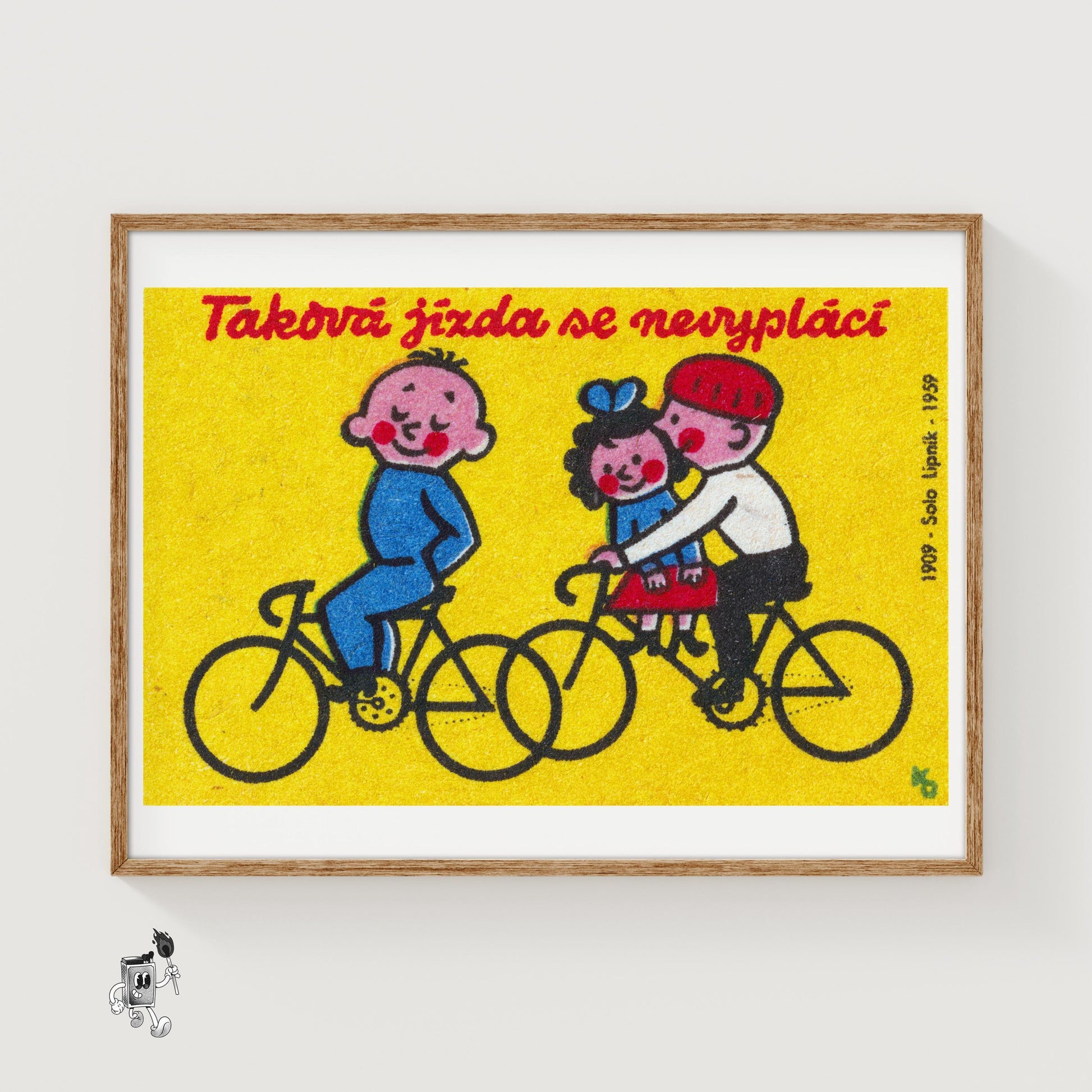 Children on Bicycles - vintage matchbox label print