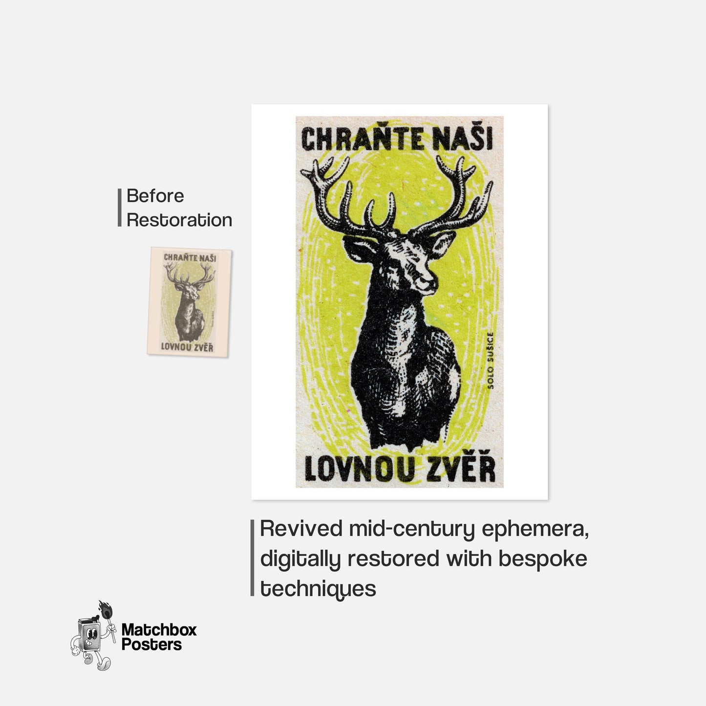 Black Stag - vintage matchbox label print - framed wall art preview