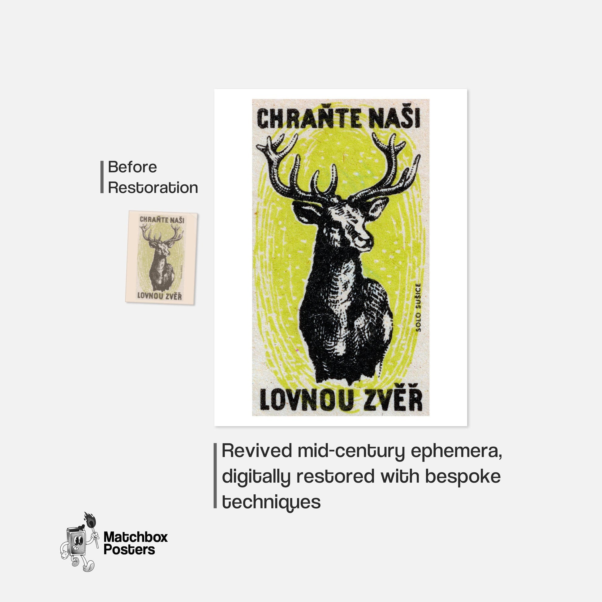 Black Stag - vintage matchbox label print - framed wall art preview
