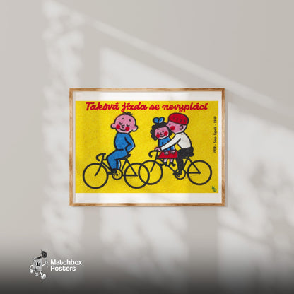 Children on Bicycles - vintage matchbox label print - bedroom mockup