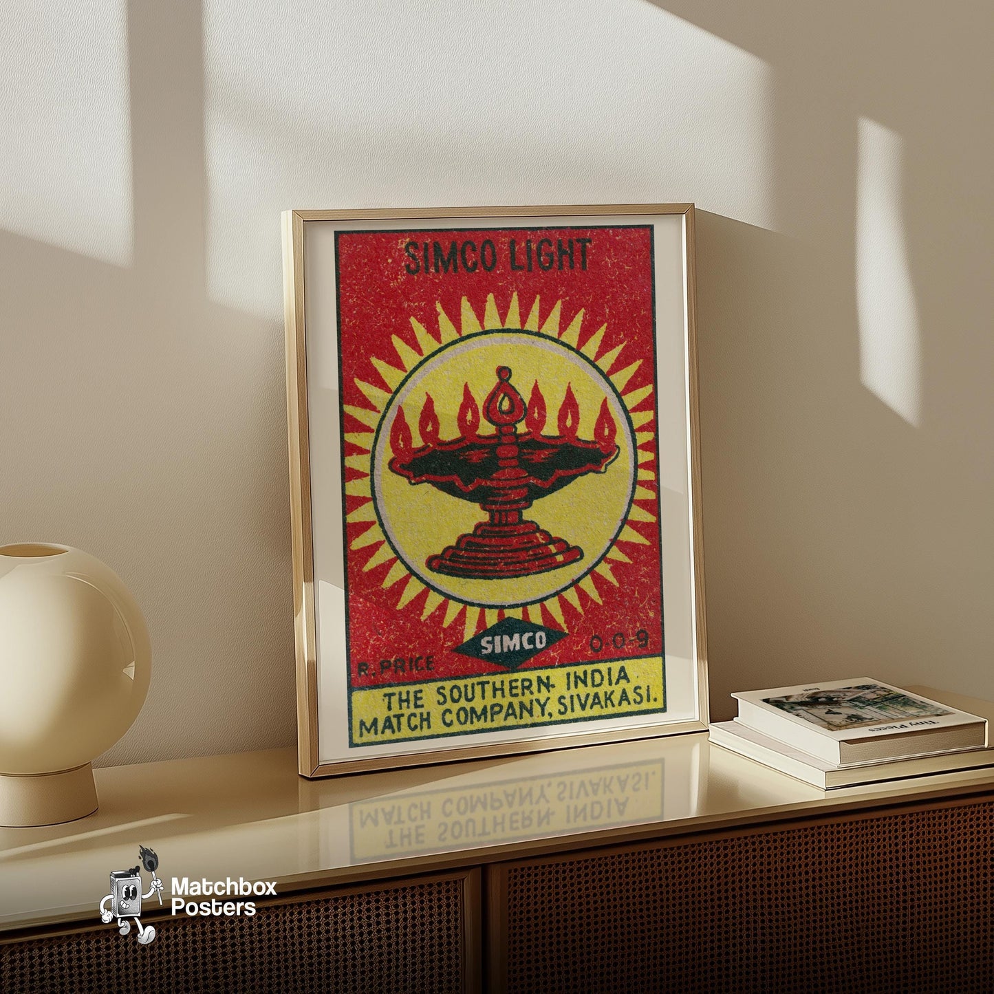 Flaming Lantern - vintage matchbox label print - size comparison