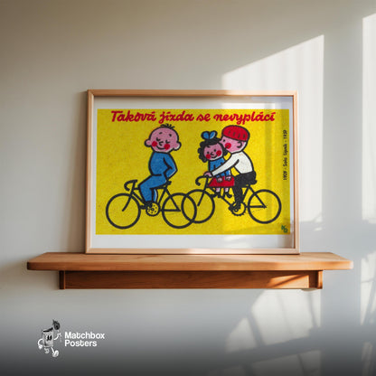 Children on Bicycles - vintage matchbox label print - size comparison