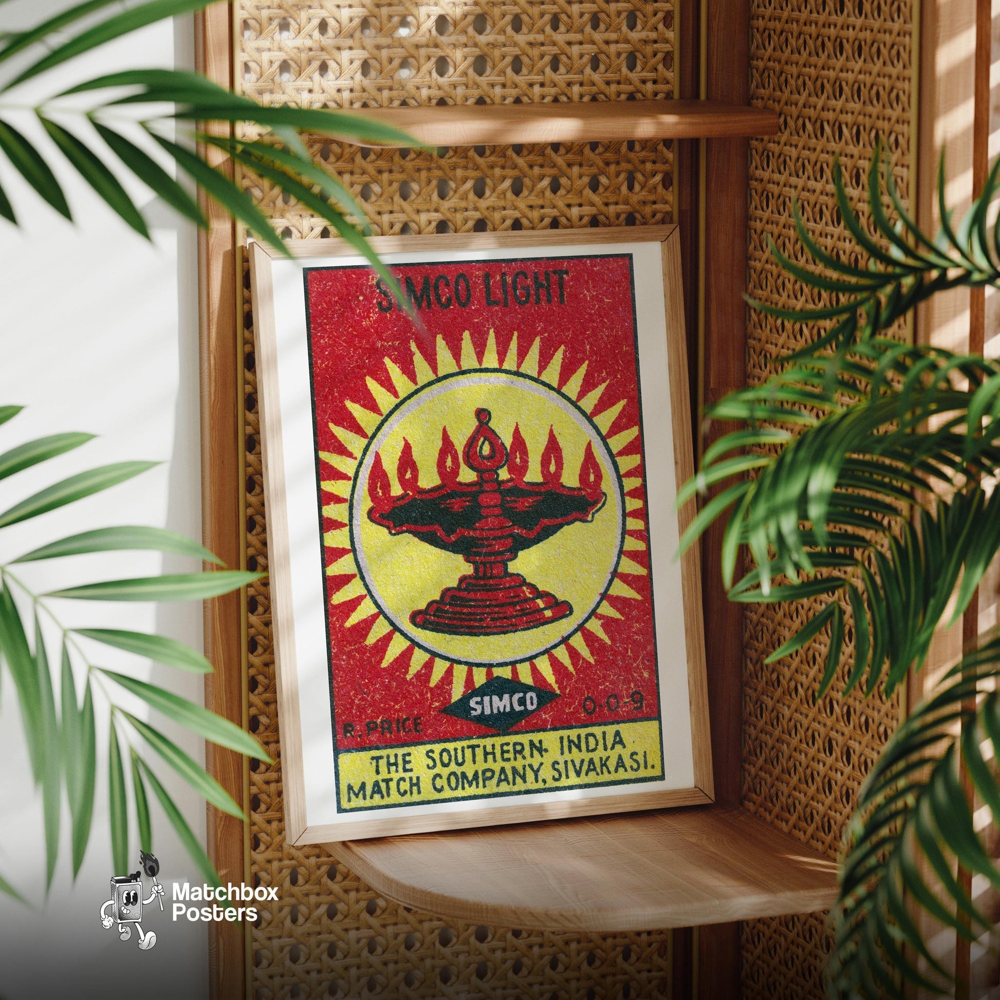 Flaming Lantern - vintage matchbox label print - office wall