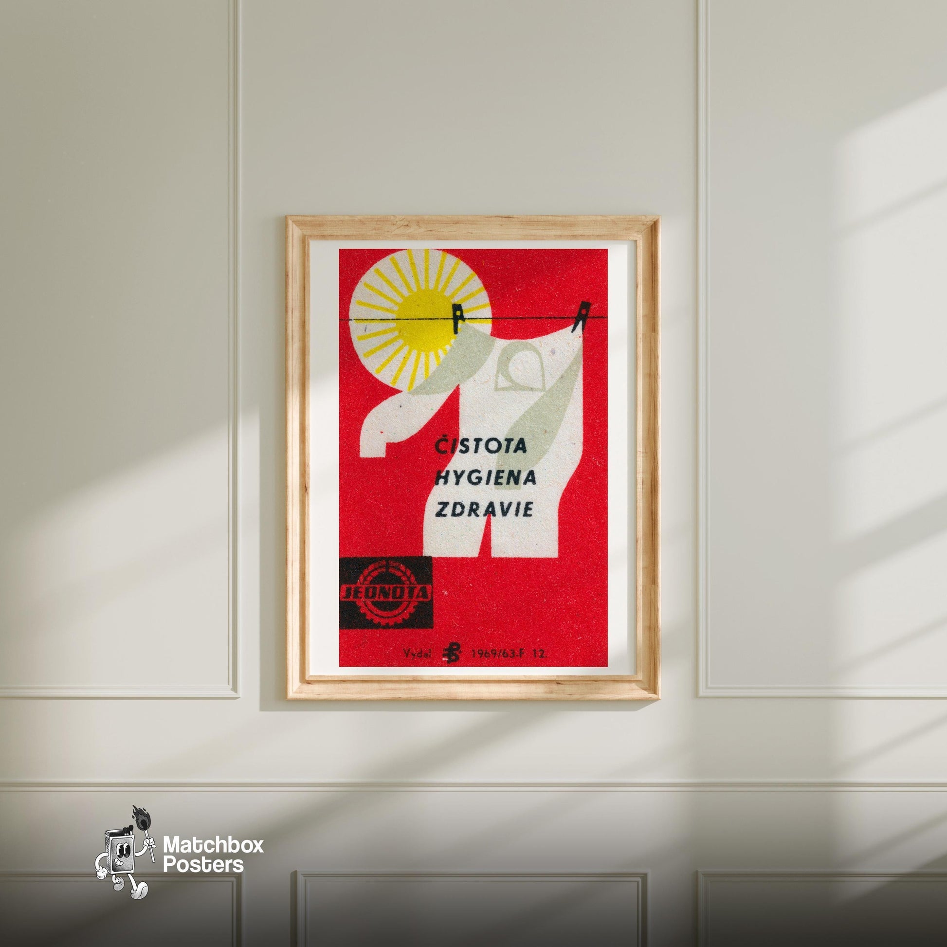 Sun and Laundry - vintage matchbox label print - bedroom mockup