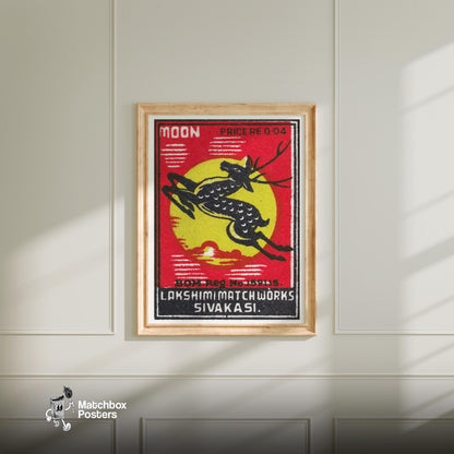 Jumping Deer - vintage matchbox label print - bedroom mockup