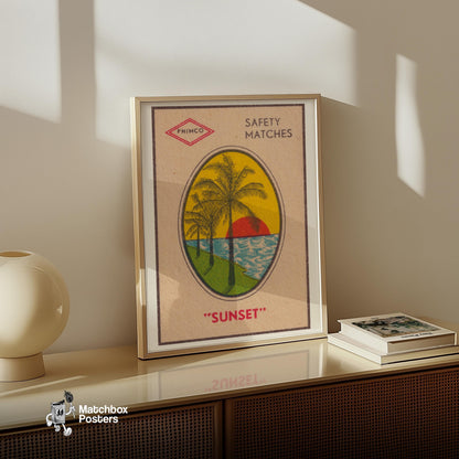 Palm Trees - vintage matchbox label print - size comparison