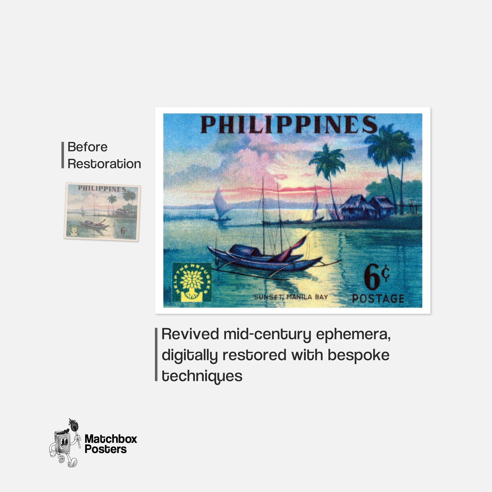 Sunset Over Manila Bay - vintage matchbox label print - framed wall art preview