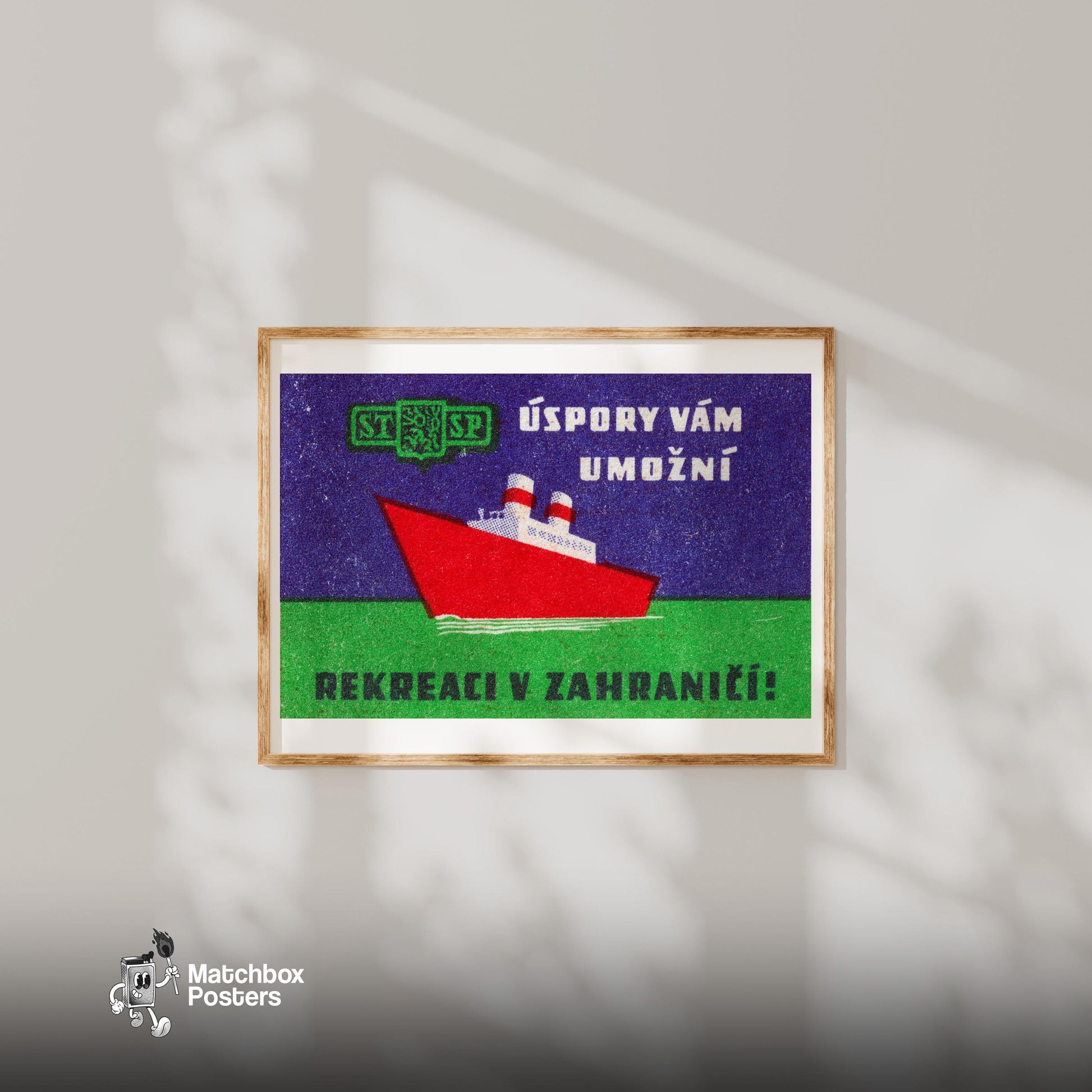 Cruise Ship - vintage matchbox label print - bedroom mockup