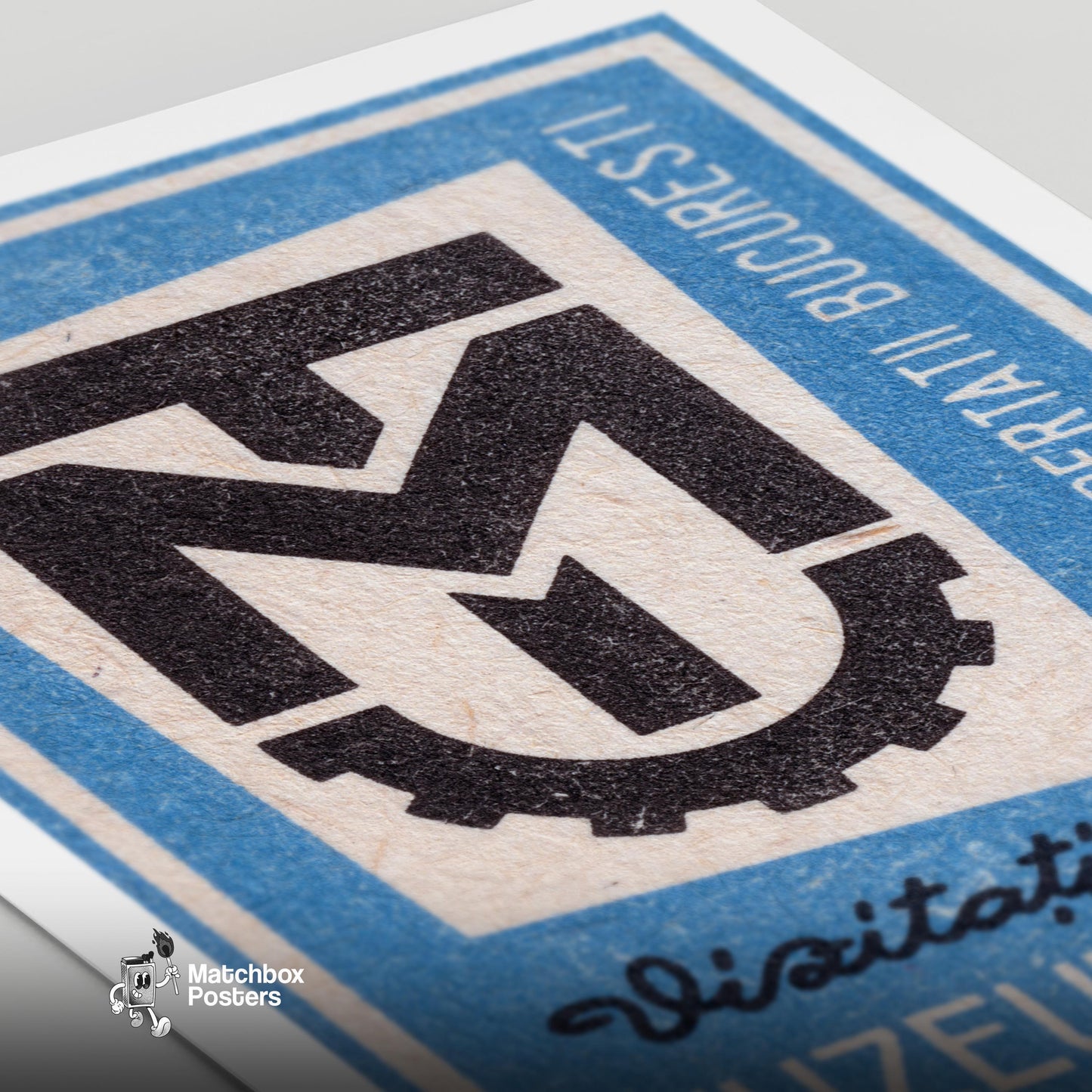 Bucharest Technical Museum - vintage matchbox label print - close-up detail