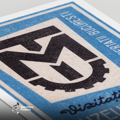 Bucharest Technical Museum - vintage matchbox label print - close-up detail