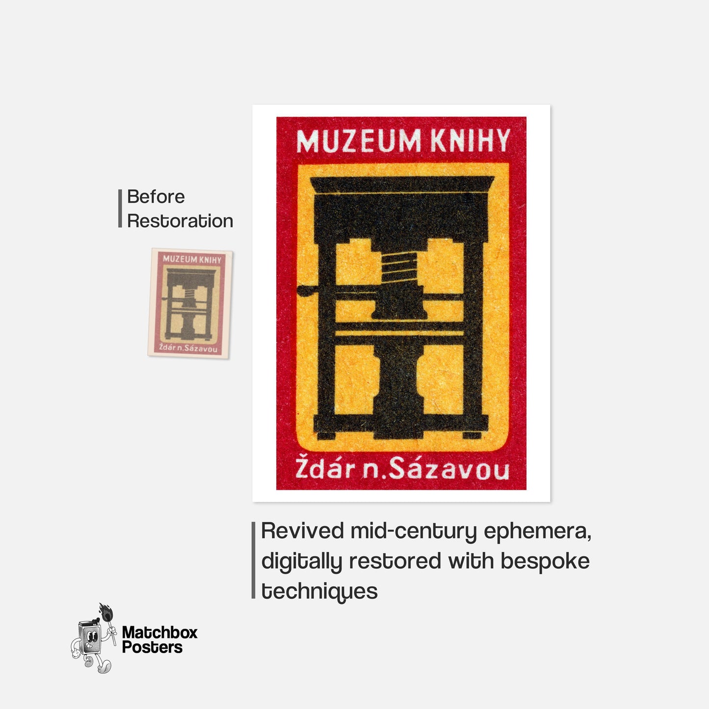 Hydraulic Press - vintage matchbox label print - framed wall art preview