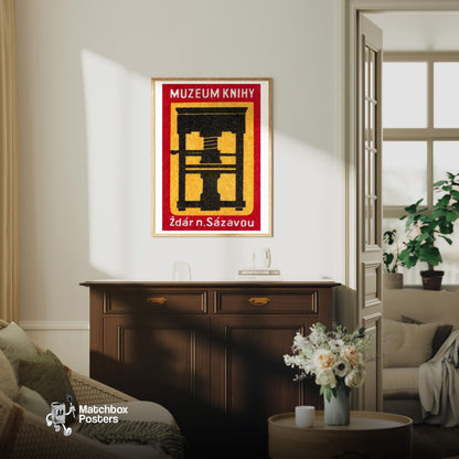 Hydraulic Press - vintage matchbox label print - living room mockup