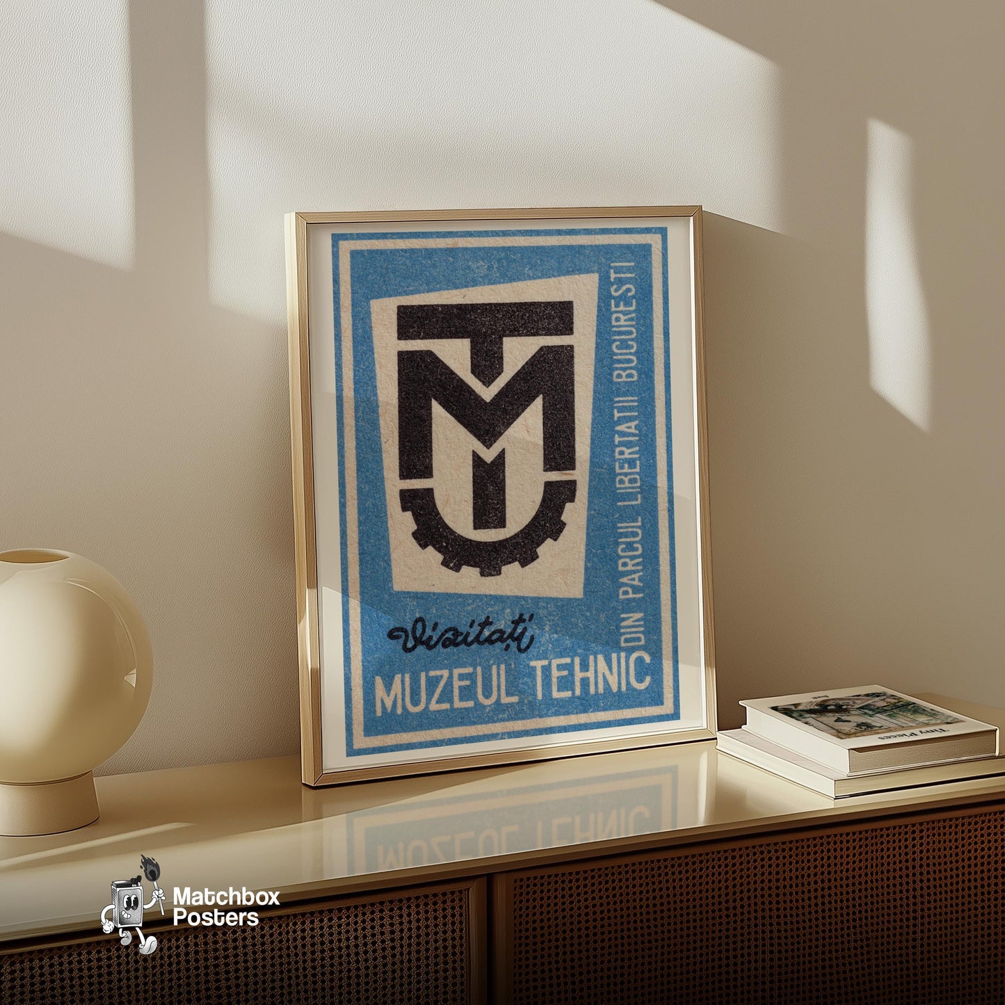 Bucharest Technical Museum - vintage matchbox label print - size comparison