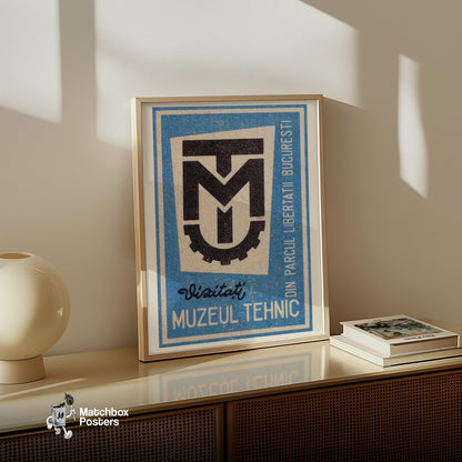 Bucharest Technical Museum - vintage matchbox label print - size comparison