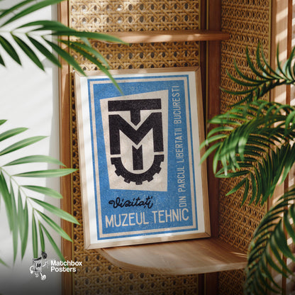 Bucharest Technical Museum - vintage matchbox label print - office wall