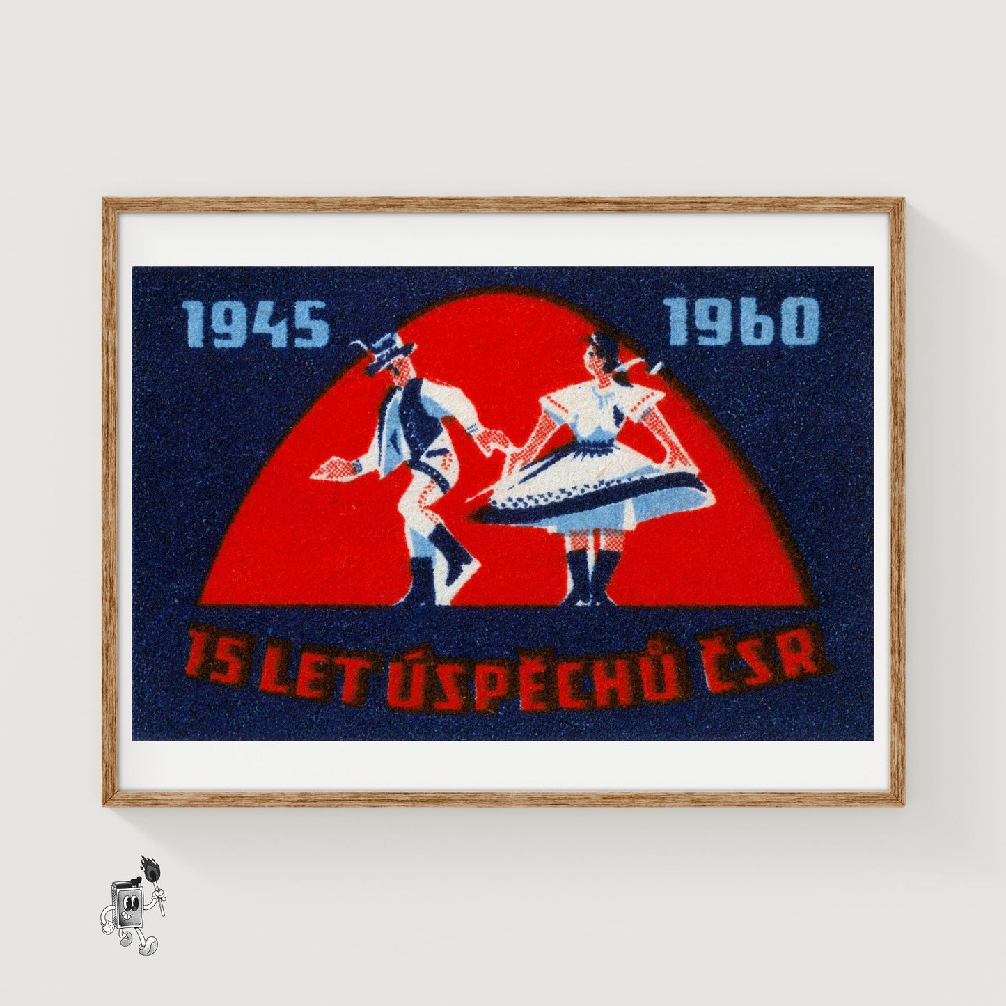 Couple Czechoslovakia Mid-Century Matchbox Label - vintage matchbox label print