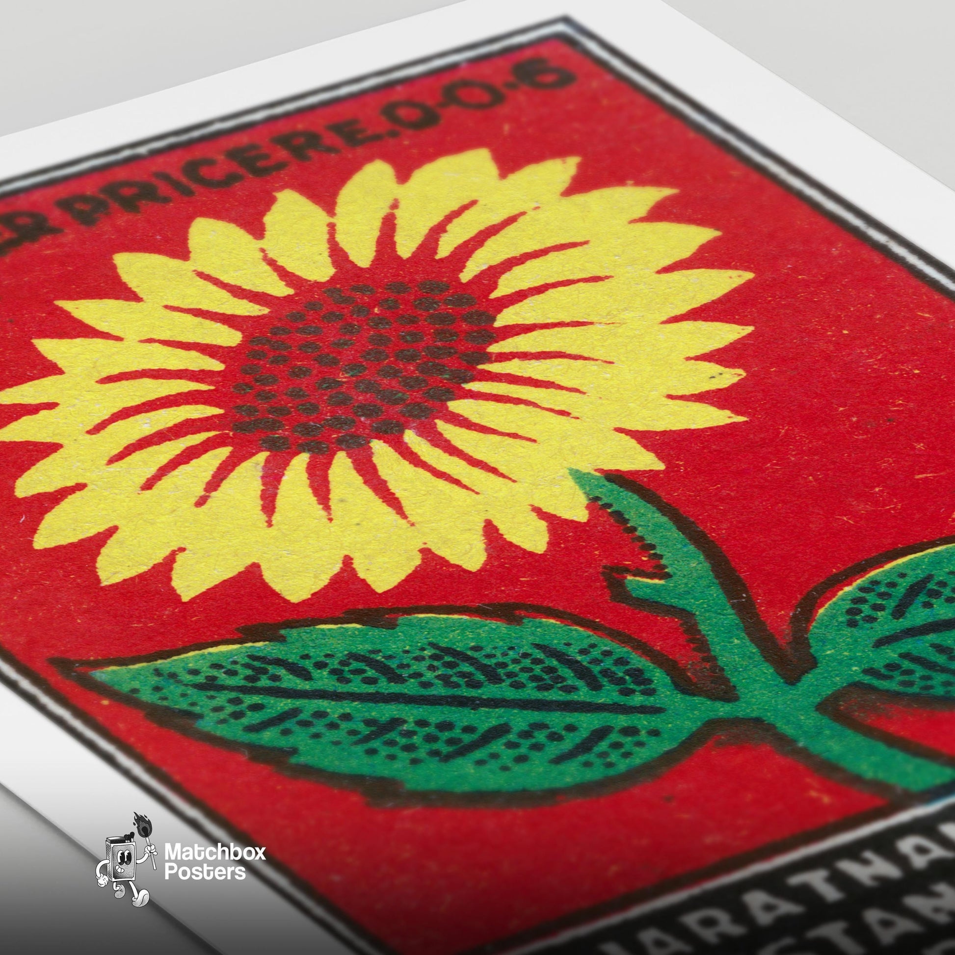 Sunflower - vintage matchbox label print - close-up detail