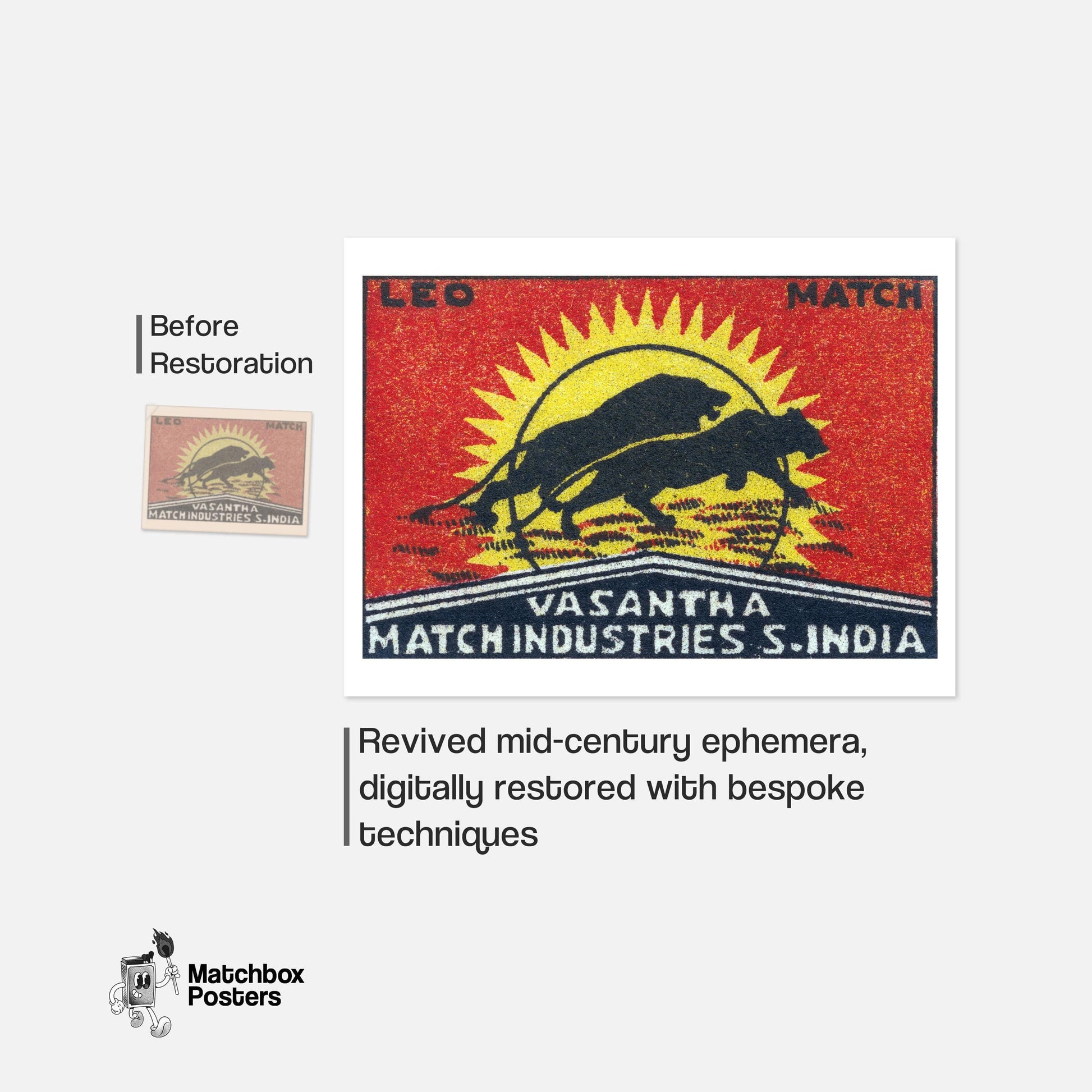 Running Lions - vintage matchbox label print - framed wall art preview