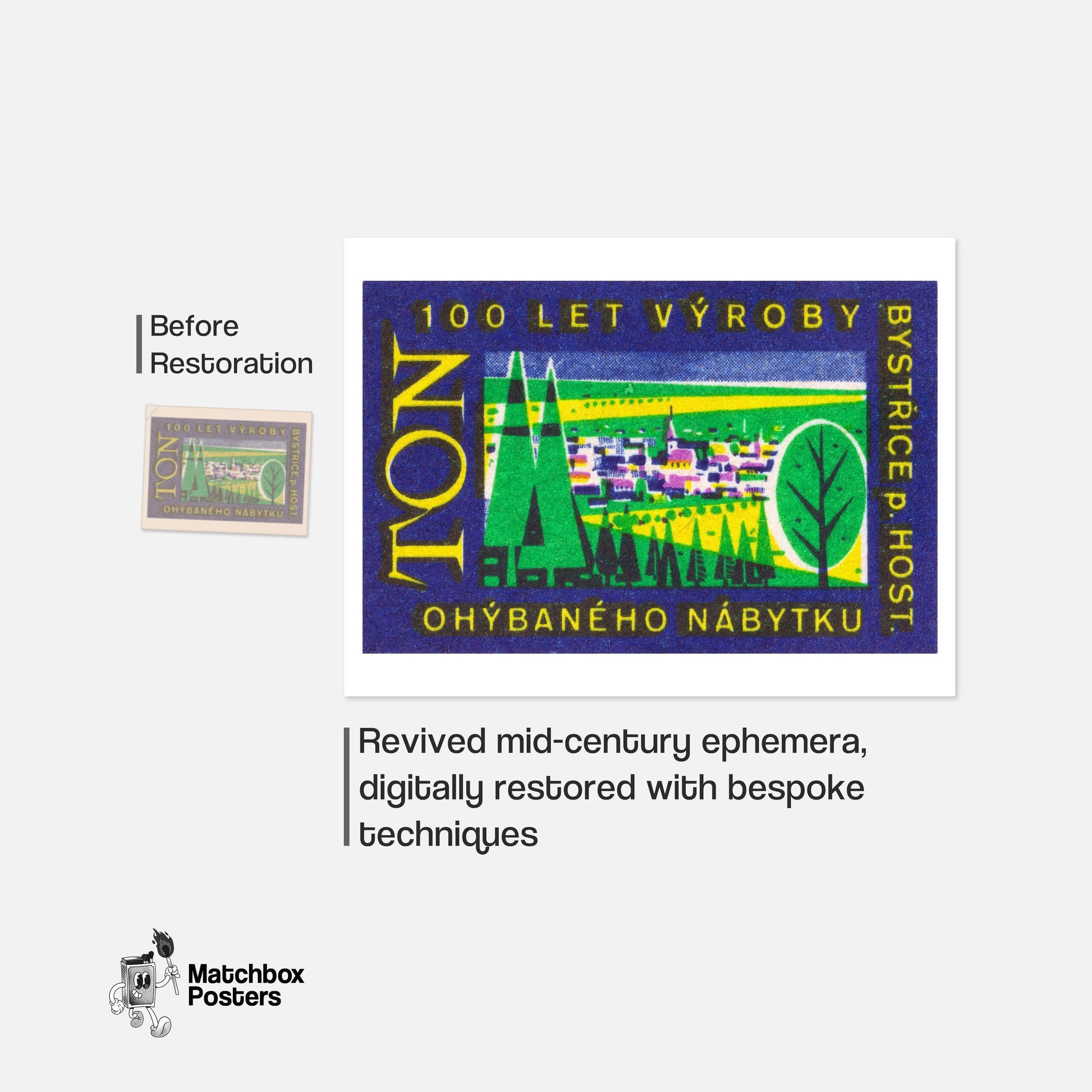 Czech Townscape - vintage matchbox label print - framed wall art preview