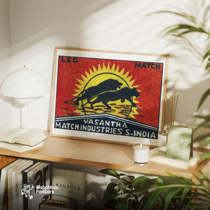 Running Lions - vintage matchbox label print - office wall